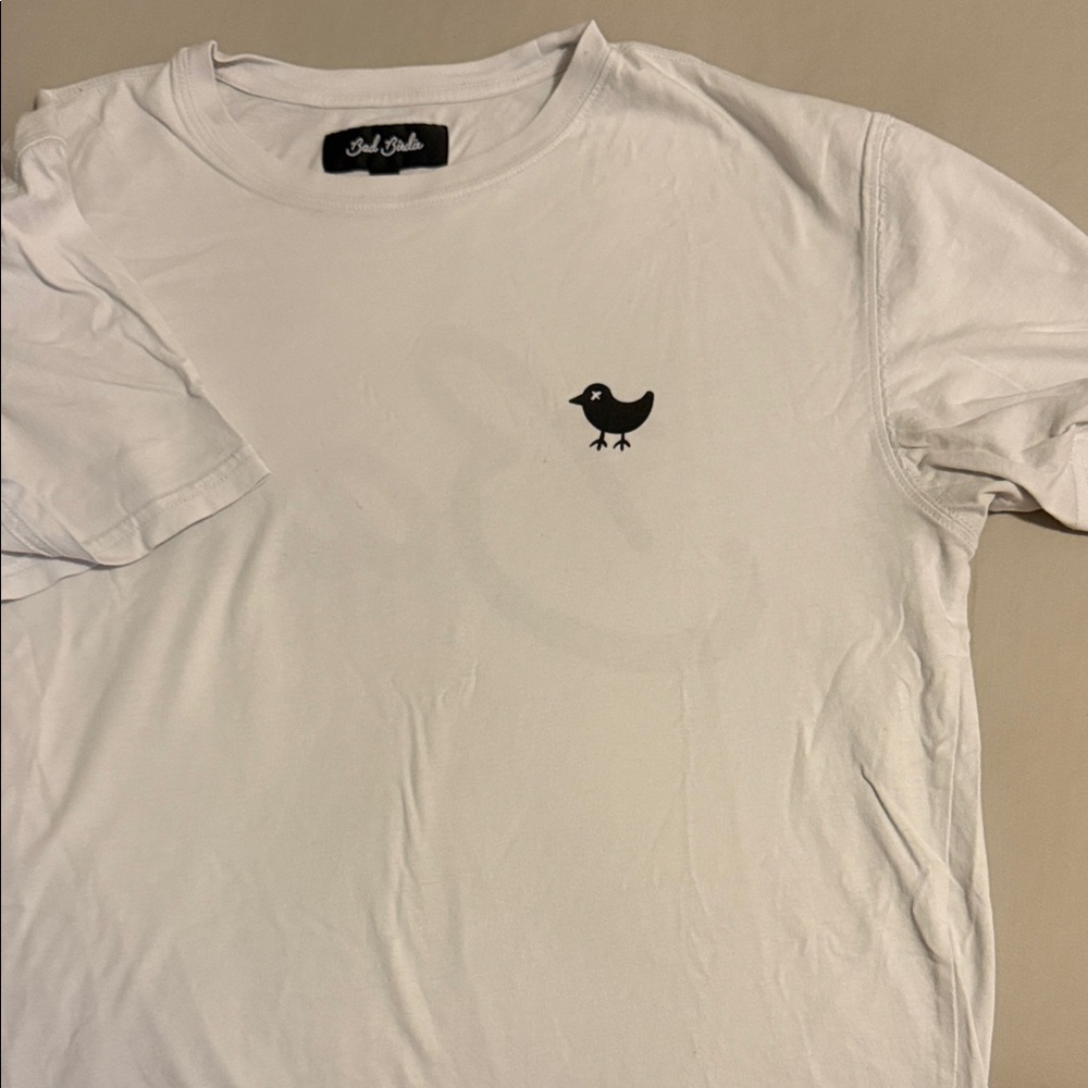 Bad Birdie White Tee with Black Bird Logo
